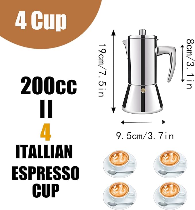 4 Cup Thickened 304 Stainless Steel Moka Pot Stovetop Espresso Maker Cafeteras - Image 2