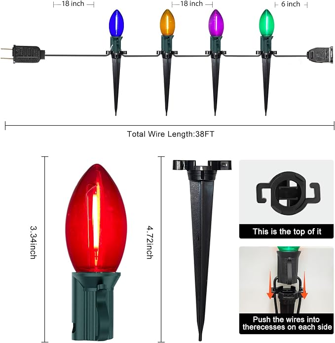 C9 Led Christmas Pathway Light Outdoor, 38FT Christmas Marker Stake Lights - Image 2