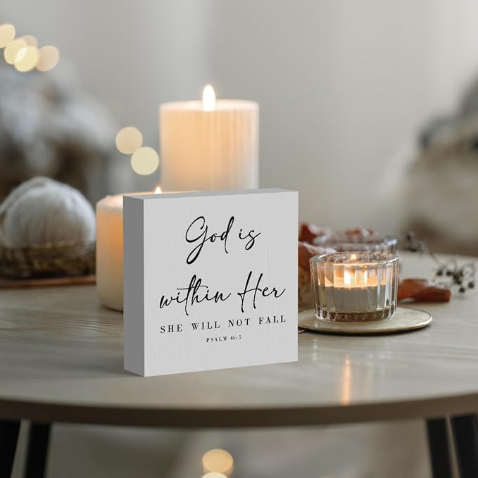 God Is Within Her Bible Verse Artwork Wooden Box Sign Rustic Farmhouse Style - Image 5
