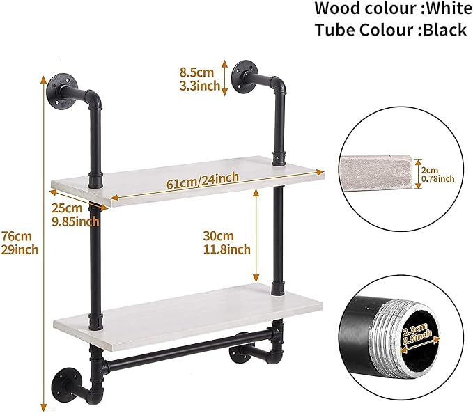 ROGMARS White Floating Shelves for Wall Bathroom 24 Inch, Industrial Pipe - Image 2