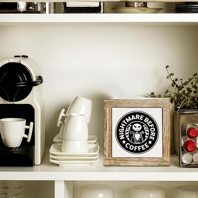 Nightmare Before Coffee Sign, Funny Cafe Decorative, Coffee Tiered Tray - Image 5