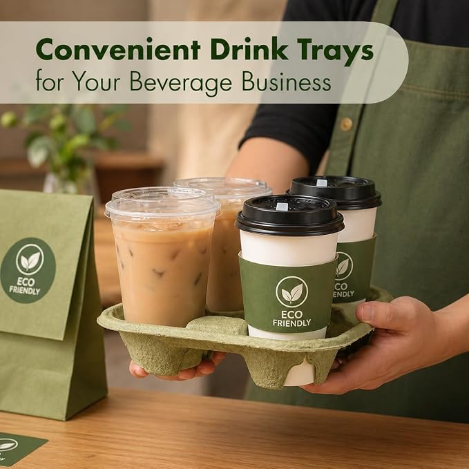 4 Cup Disposable Drink Carrier Trays, 80 Pack Compostable Cup Holders - Image 5