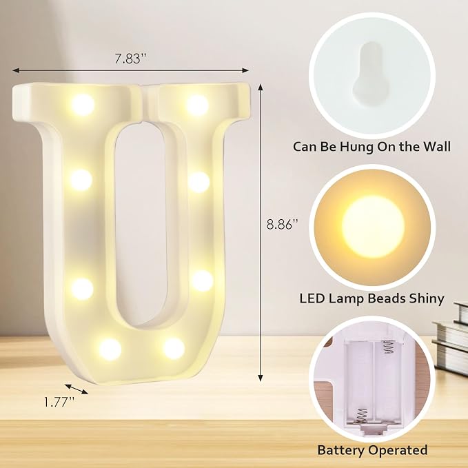 I Love U LED Light Up Letters, Warm White LED Marquee Letters, Battery Powered - Image 2