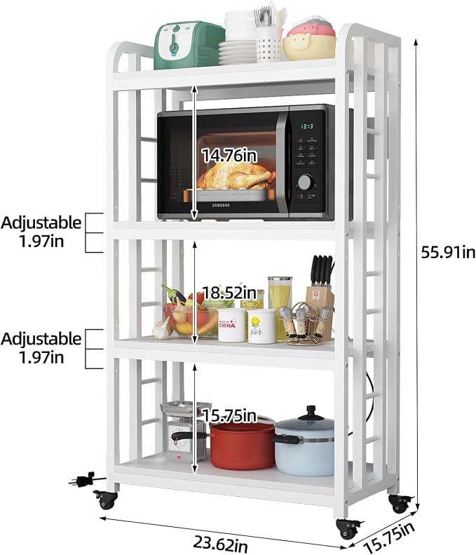 SIREDEEP Bakers Rack with Power Outlet ，4-Tier Kitchen Baker's Rack, Microwave - Image 2