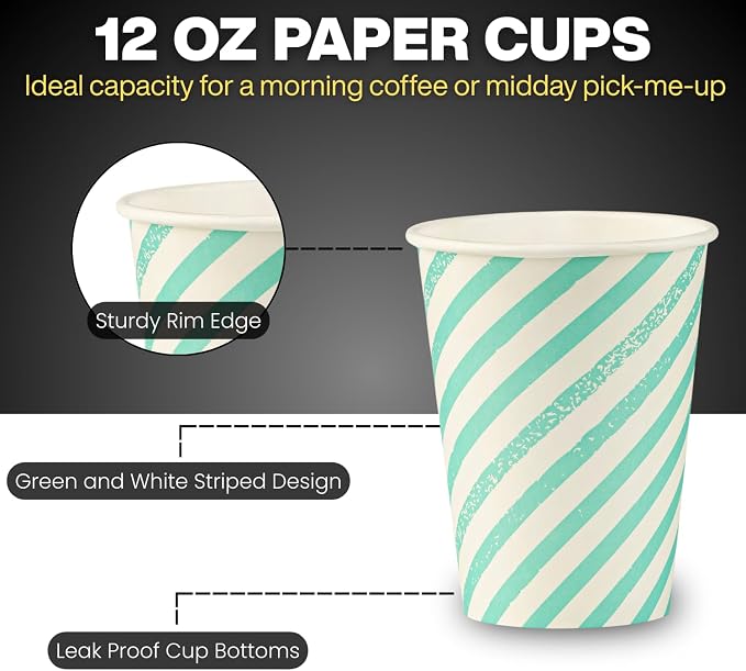 Disposable Coffee Cups with Lids, To Go Paper Hot Cups, Water Blue - Image 6
