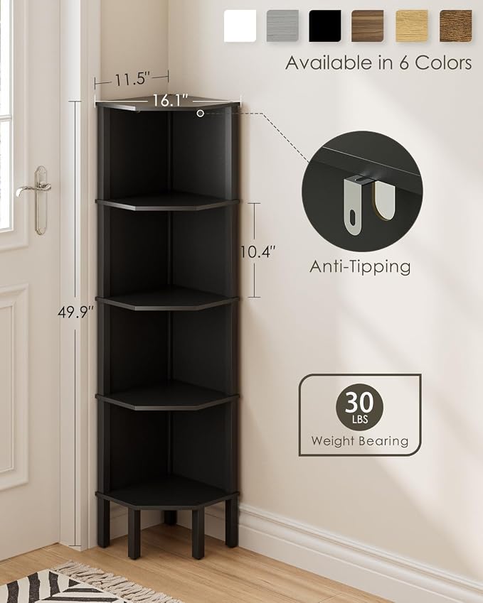 Corner Shelf, 5 Tier Corner Bookshelf, Display Corner Shelf Stand - Image 2
