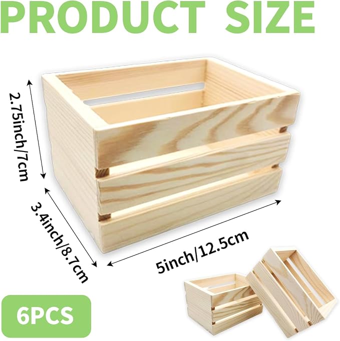 6-Pack 5 Inch Natural Pine Wooden Crates, Unfinished Rustic Nesting Wood Boxes - Image 2
