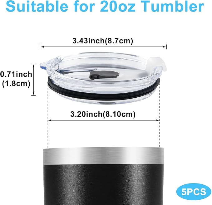 HINZIC 5 Pack Replacement Lids for 20 oz Tumbler, Travel Spill Proof Resistant - Image 3