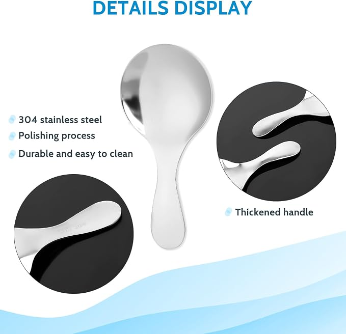 5 PCS Short Handle Spoons Silver Mini Scoops Stainless Spoons - Image 3