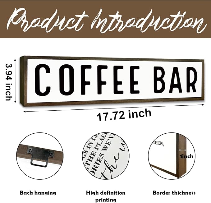 Coffee Bar Signs for Kitchen, Farmhouse Decor for Shelf, Rustic Wooden Wall - Image 2