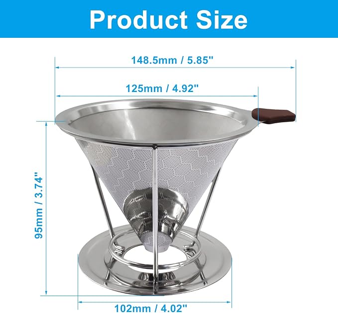 Bonsicoky Pour Over Coffee Dripper, Stainless Steel Coffee Filter, Metal Cone - Image 3