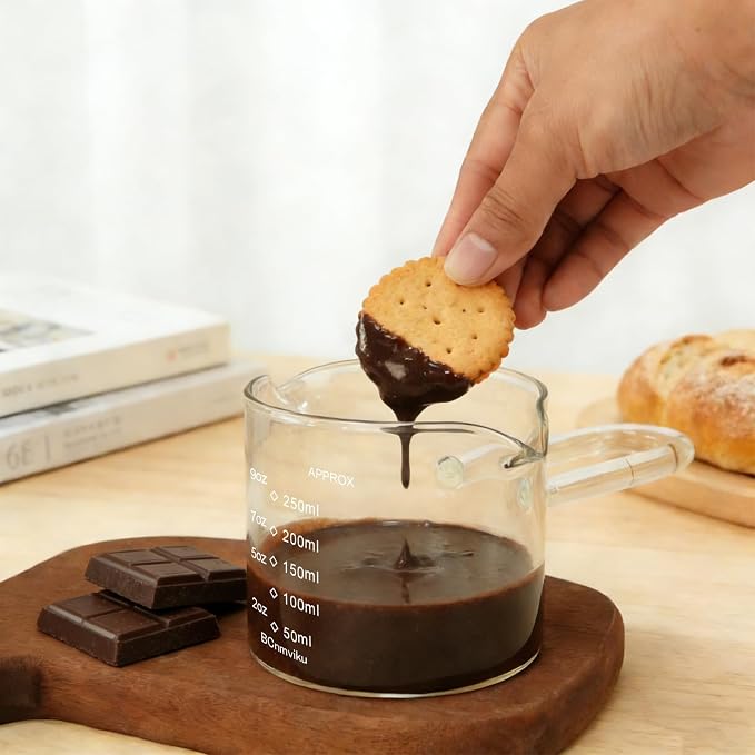 BCnmviku 250ML/8.5OZ Espresso Glass Measuring Cup Triple Pitcher Milk Cup - Image 5