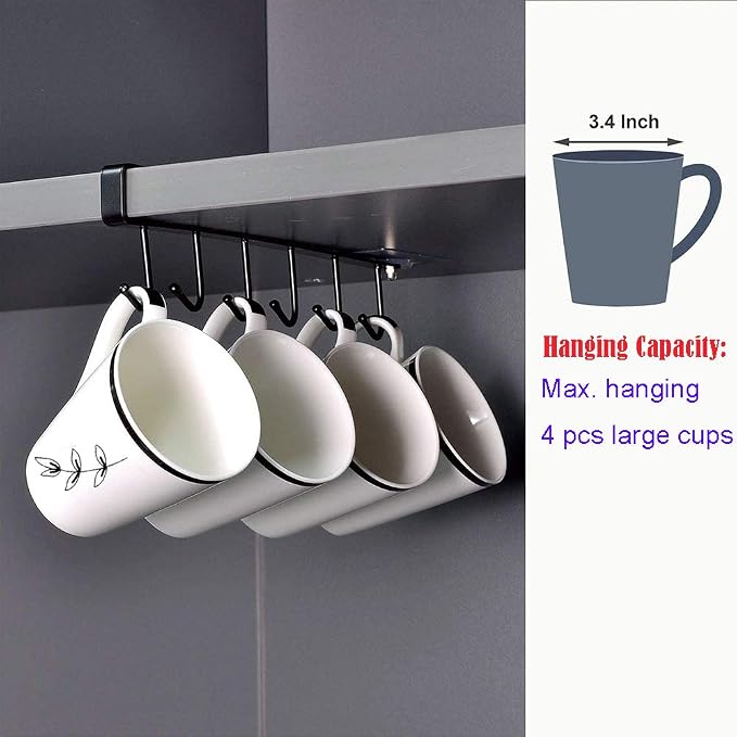 AliCH 2pcs Mug Hooks Under Cabinet Mug Holder Rack, Nail Free Adhesive Coffee - Image 3
