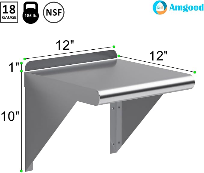 AmGood 12 in. x 12 in. Stainless Steel Wall Shelf | NSF | Metal Shelving | - Image 3