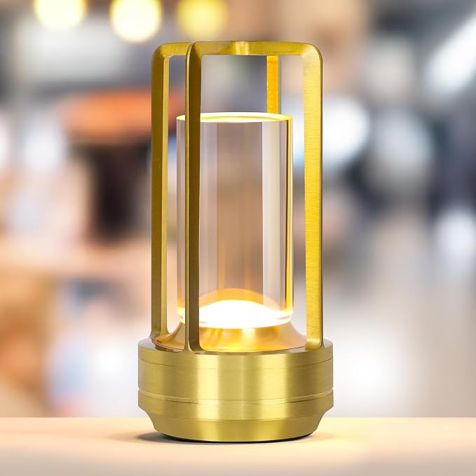Small Gold Portable Metal Table Lamp, Rechargeable Outdoor Table Lamp Cordless by baishezhuan