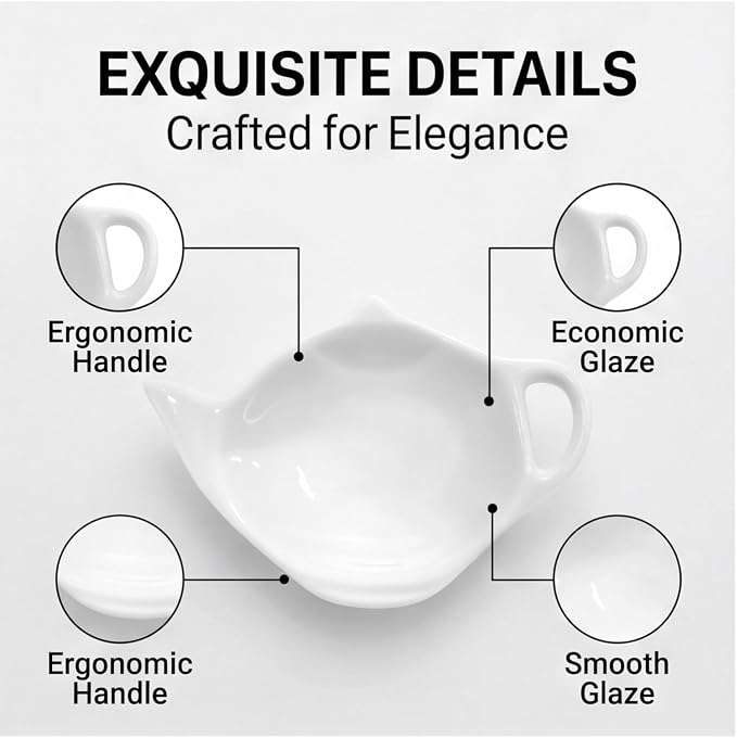 6 Pcs Ceramic Tea Bag Holder Set, Teapot Shaped Tea Bag Rest, Drip Tray - Image 3