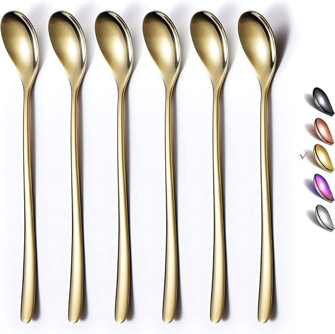 Gold Long Handle Coffee Spoons, Premium Stainless Steel Stirrers by HOMQUEN