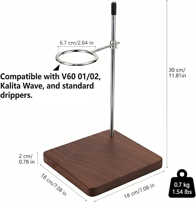 Pour Over Stand with North American Walnut Base & 360° Adjustable Coffee Filter - Image 7