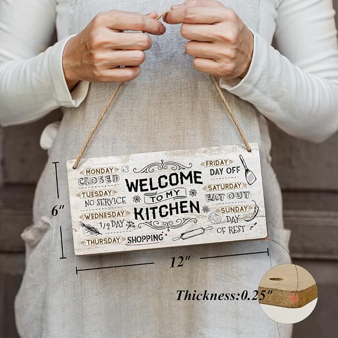 Heuhuww Funny Kitchen Decor Signs -Welcome to My Kitchen 6x12 Inch Cute Rustic - Image 3