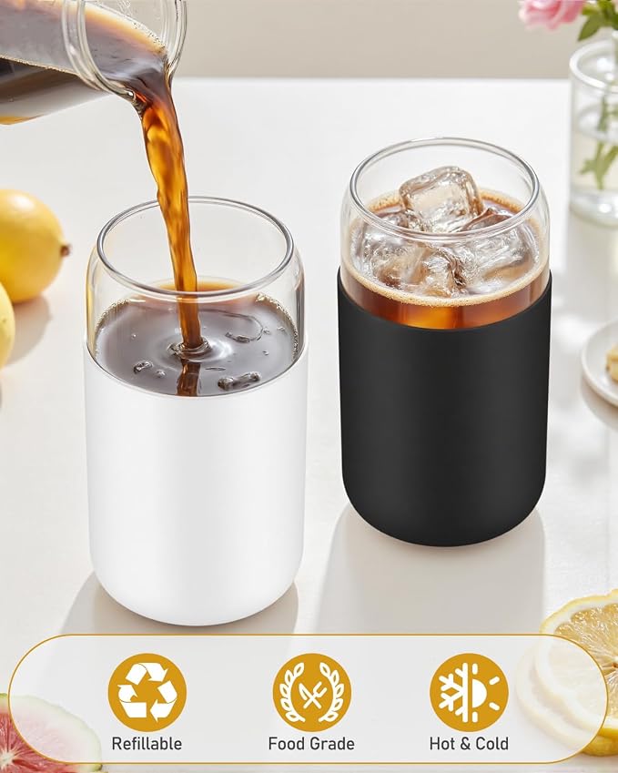 sungwoo Glass Cups with Lids and Straws, 4 Pack 16OZ Iced Coffee Cups with - Image 9