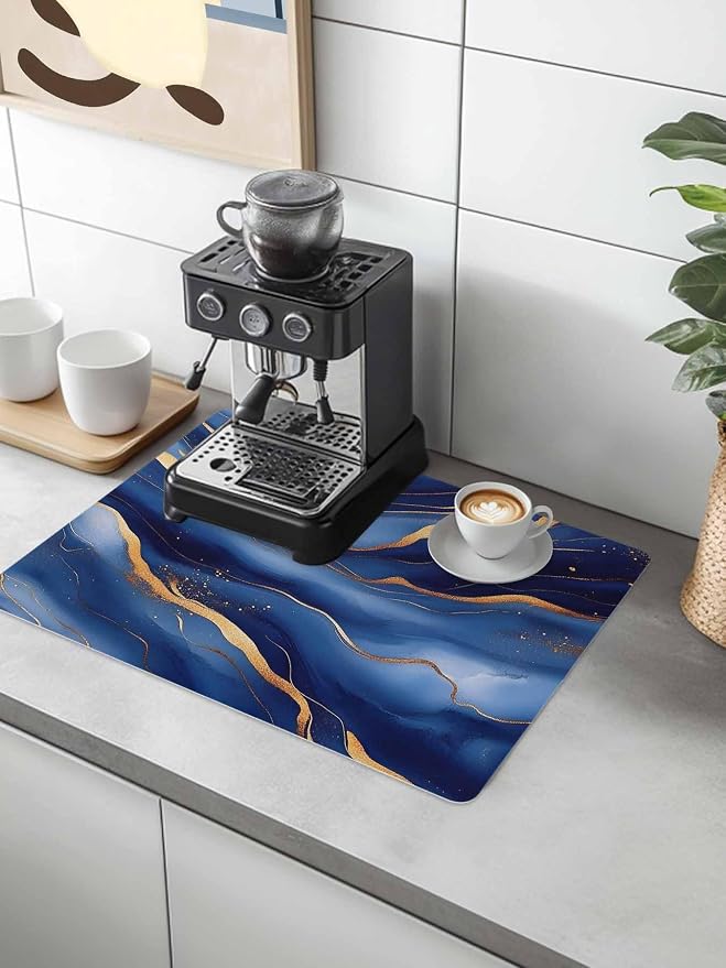Abstract Marble Coffee Mat Navy Gold Texture Modern Style Simple Absorbent Bar - Image 2