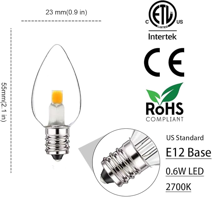 Jslinter 12-Pack C7 LED Night Light Bulb, Candelabra Light Bulbs E12 Base - Image 2