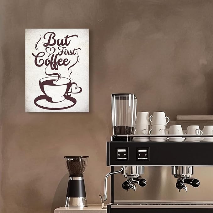 OTINGQD But First Coffee Canvas Wall Art, Vintage Cafe Wall Art, Coffee Station - Image 3