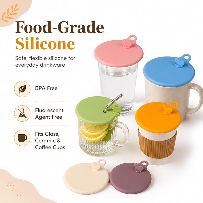 6 PCS Silicone Cup Lids, Reusable Anti-Dust Cup Lids - Image 2