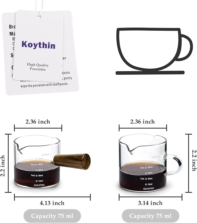 Koythin 2-Piece Espresso Shot Cups Set, Minimalist Glass Measuring Cup - Image 2