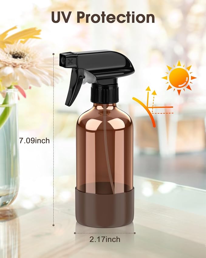 Bontip Glass Spray Bottle with Silicone Sleeve Protection, Amber Glass Spray - Image 3