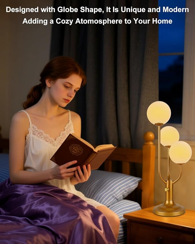 Lightdot Modern Gold Globe Table Lamp Dimmable Mid Century 3-Light Desk Lamp - Image 2