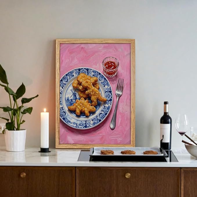 Framed Funny Kitchen Wall Art 24x36 inch Dining Room Food Canvas Poster Dino - Image 3