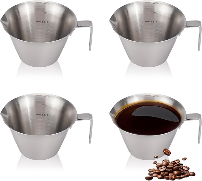 RETON 4 Pcs Espresso Measuring Cup, 3.4OZ Stainless Steel Espresso Cups by RETON