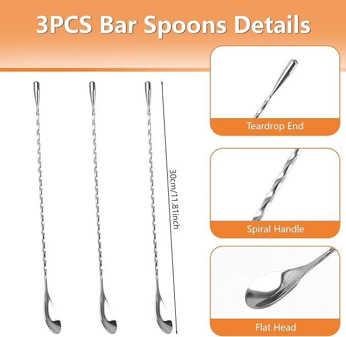 3 PCS 12 Inch Bar Spoon, Stirring Spoons, Cocktail Spoon, Drink Stirrer - Image 2