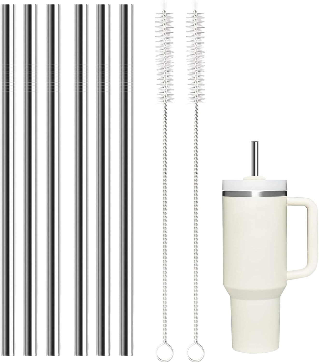 6 Pack Stainless Steel Straw Replacement 40 oz and 30ozfor Stanley Tumbler，6 Straight Reusable Straws with 2 Cleaning Brush Compatible with Stanley 40oz Stanley Cup Tumbler