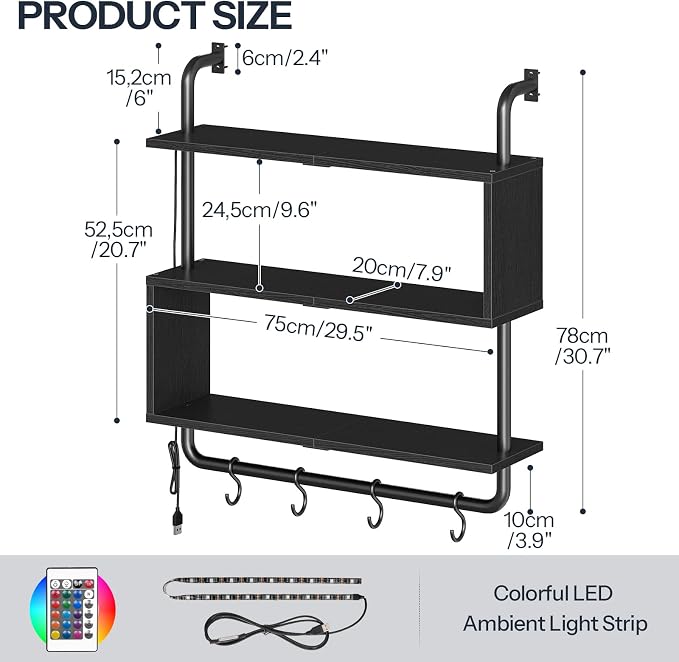 HOOBRO Floating Shelves with LED Lights, 29.5" LED Wall Mounted Gaming Shelf - Image 3
