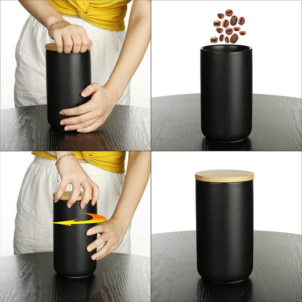 YYW Ceramic Food Storage Jar Containers Kitchen Canisters with Airtight Seal Lid for Coffee Beans Sugar Spices (Small Black)