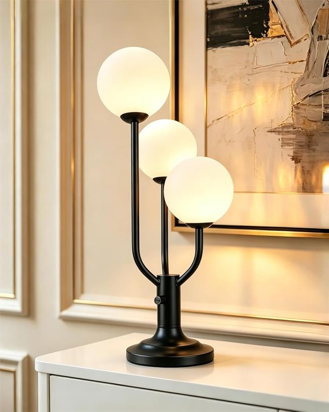 Lightdot Modern Black Globe Table Lamp Dimmable Mid Century 3-Light Desk Lamp by LightdotLighting