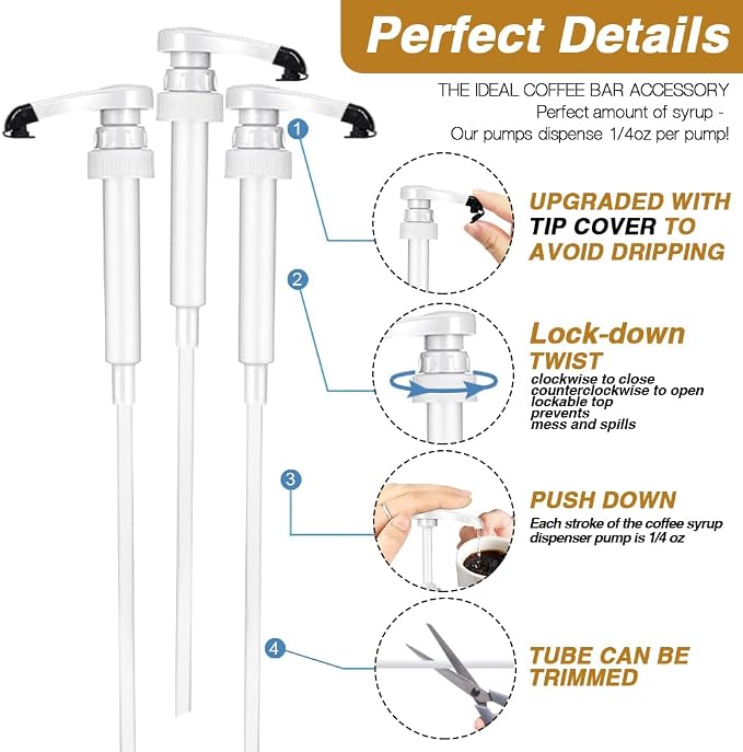 8 pcs White Syrup Pumps with Cap to Avoid Dripping, Leak Proof Coffee Syrup - Image 5