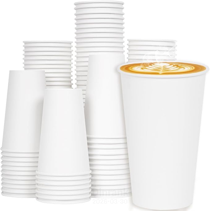 16 oz 100 Pack Bulk Disposable Paper Cups, Leak Proof White by DrinkGreenLiveClean