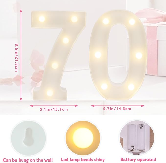 LED Marquee Number 70 Light Up Sign, Happy 70th Birthday Decorations - Image 2