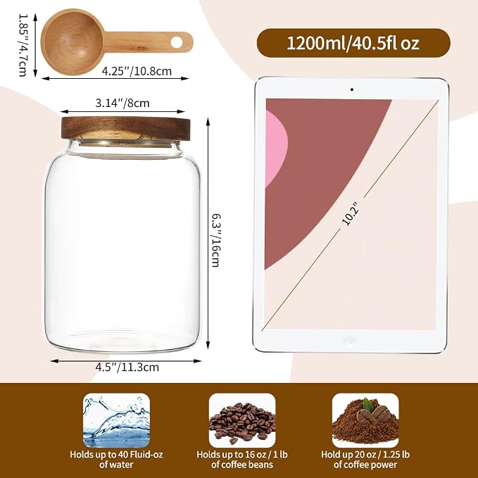 Glass Coffee Storage Jar with Lids Spoon Kitchen Borosilicate Glass Food - Image 6