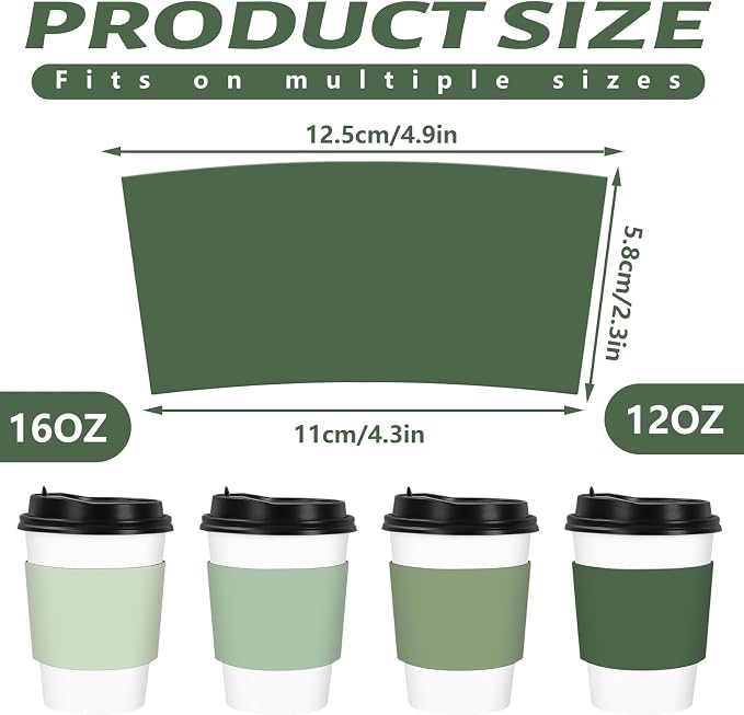 Whaline 100 Pcs Sage Green Coffee Cup Sleeves 4 Gradient Green Colors - Image 2
