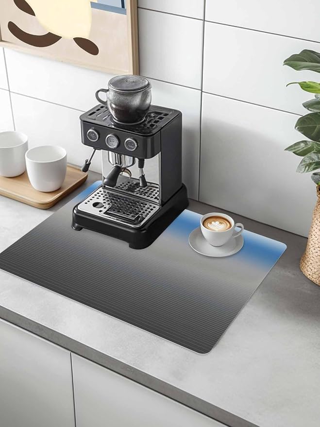Blue Grey Coffee Mat Stripe Gradient Absorbent Bar Mat - Image 2
