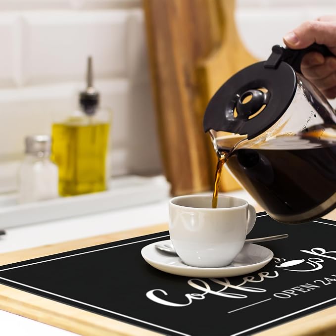 Queekay Coffee Bar Mat for Counter 24" x 16" Absorbent Dish Drying Mat for - Image 7