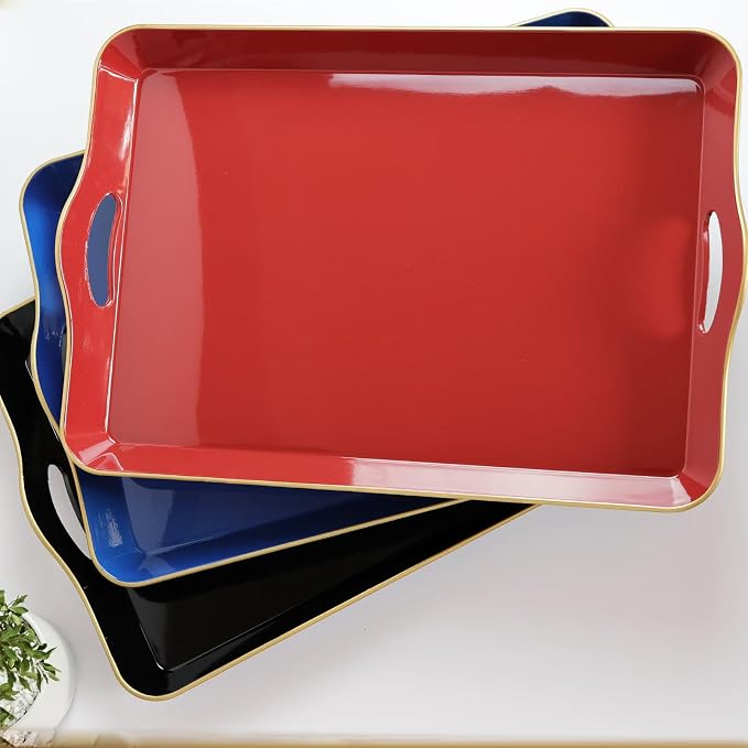 Spsyrine Large Red Decorative Tray, Elegant Plastic Serving Tray - Image 5