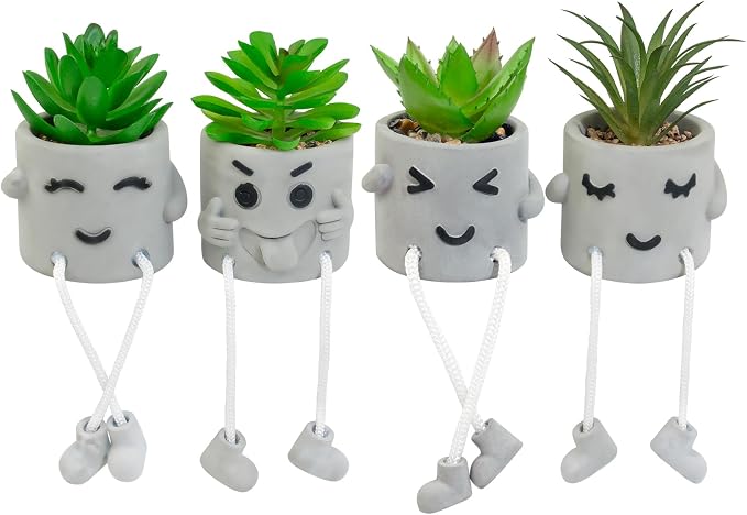 Set of 4 Small Faux Succulents in Cement Pots by LUZOGA
