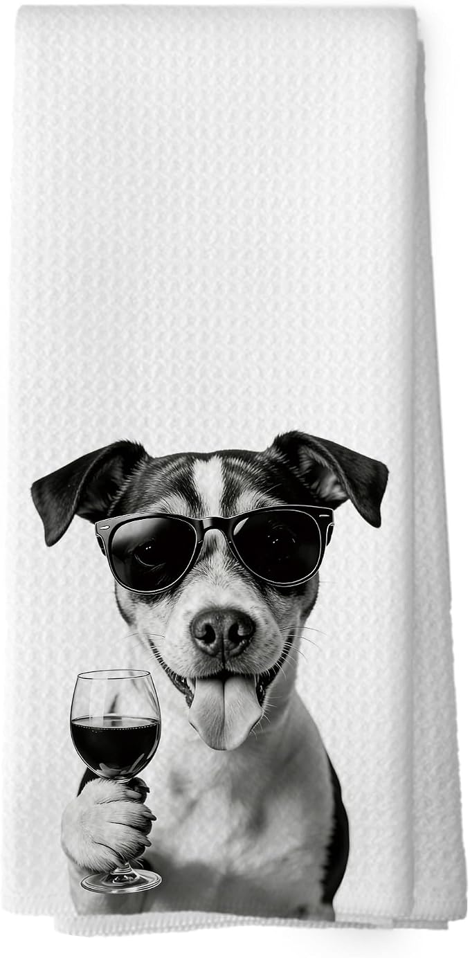 Funny Rat Terrier Wine Bar Kitchen Dish Towels, Rat Terrier Gifts by XPH