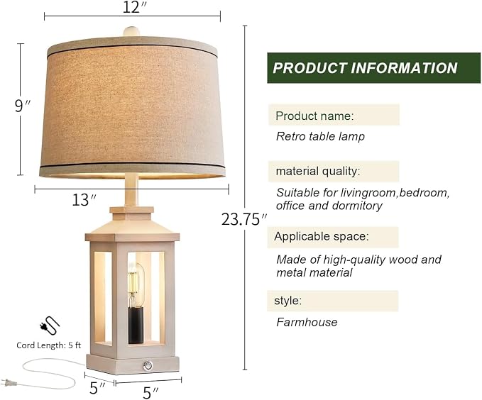 G-SAFAVA 23.75" Retro Farmhouse USB C+A Ports Table Lamp - Image 8