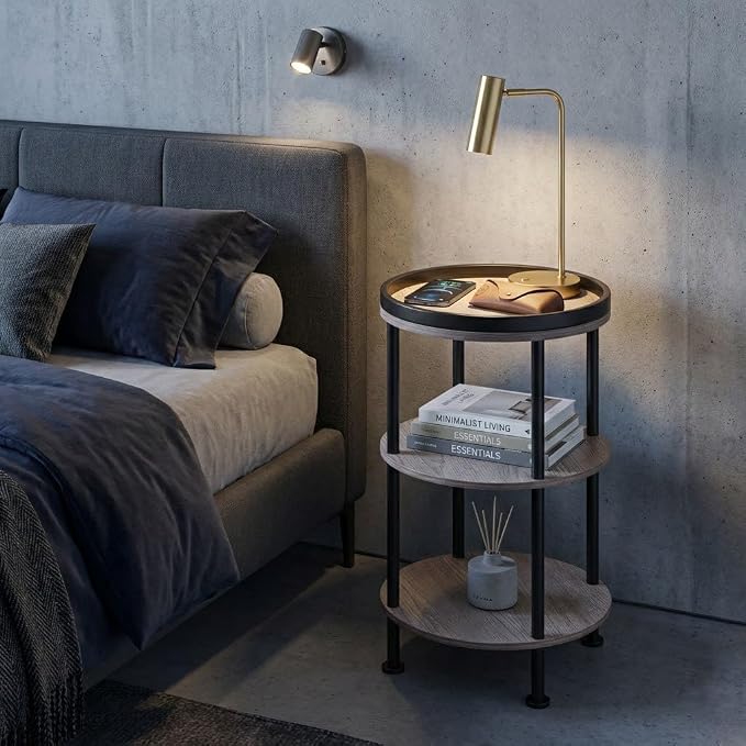 Small Round Side Table, Oak Round End Table - Image 4